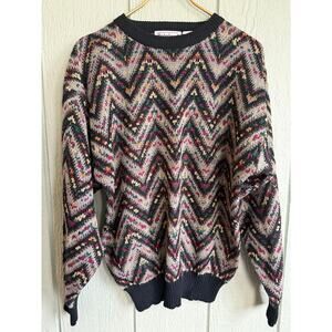 Palmland Vintage Chevron Knit Sweater Multicolor Pattern | 90s Pullover | Size L